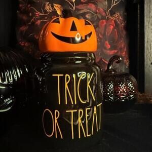 Rae Dunn TRICK OR TREAT Orange Halloween Canister Artisan Collection NWT